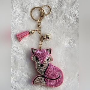 Pink Fox Rhinestone Keychain Bag Charm